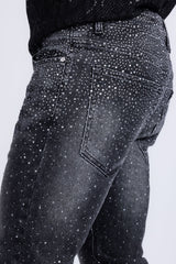 Barabas Wholesale Men's Rhinestone Ripped Denim Washed Stretch Jeans 5JES02 Black Silver