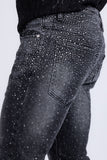 Barabas Wholesale Men's Rhinestone Ripped Denim Washed Stretch Jeans 5JES02 Black Silver