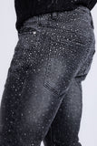 Barabas Men's Rhinestone Ripped Denim Washed Stretch Jeans 5JES02 Black Silver