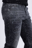 Barabas Wholesale Men's Rhinestone Ripped Denim Washed Stretch Jeans 5JES02 Black SIlver