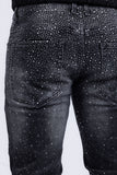 Barabas Wholesale Men's Rhinestone Ripped Denim Washed Stretch Jeans 5JES02 Black Silver