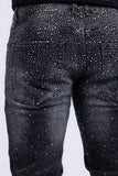Barabas Men's Rhinestone Ripped Denim Washed Stretch Jeans 5JES02 Black Silver
