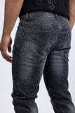Barabas Men's Rhinestone Ripped Denim Washed Stretch Jeans 5JES02 Black SIlver
