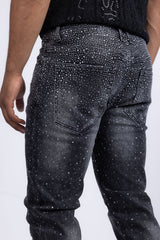 Barabas Wholesale Men's Rhinestone Ripped Denim Washed Stretch Jeans 5JES02 Black SIlver