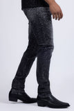 Barabas Wholesale Men's Rhinestone Ripped Denim Washed Stretch Jeans 5JES02 Black