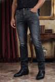 Barabas Men's Rhinestone Ripped Denim Washed Stretch Jeans 5JES02 Black SIlver