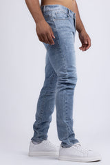 Barabas Wholesale Men's Rhinestone Ripped Denim Washed Stretch Jeans 5JES02 Light Blue