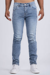 Barabas Wholesale Men's Rhinestone Ripped Denim Washed Stretch Jeans 5JES02 Light Blue