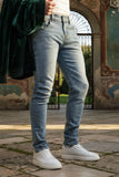 Barabas Men's Rhinestone Ripped Denim Washed Stretch Jeans 5JES02 Light Blue