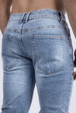 Barabas Wholesale Men's Rhinestone Ripped Denim Washed Stretch Jeans 5JES02 Light Blue