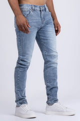 Barabas Wholesale Men's Rhinestone Ripped Denim Washed Stretch Jeans 5JES02 Light Blue