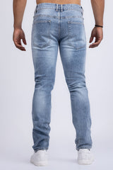 Barabas Wholesale Men's Rhinestone Ripped Denim Washed Stretch Jeans 5JES02 Light Blue