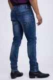 Barabas Men's Rhinestone Ripped Denim Washed Stretch Jeans 5JES02 Blue