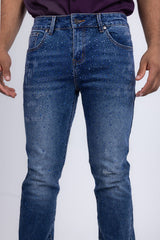 Barabas Men's Rhinestone Ripped Denim Washed Stretch Jeans 5JES02 Blue