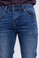 Barabas Men's Rhinestone Ripped Denim Washed Stretch Jeans 5JES02 Blue