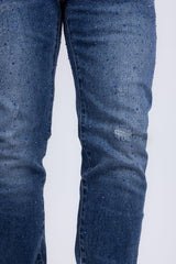 Barabas Men's Rhinestone Ripped Denim Washed Stretch Jeans 5JES02 Blue
