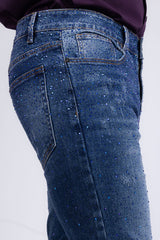 Barabas Wholesale Men's Rhinestone Ripped Denim Washed Stretch Jeans 5JES02 Blue