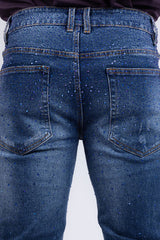 Barabas Men's Rhinestone Ripped Denim Washed Stretch Jeans 5JES02 Blue