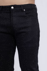 Barabas Men's Rhinestone Ripped Denim Stretch Jeans 5JES03 Black Black