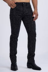 Barabas Men's Rhinestone Ripped Denim Stretch Jeans 5JES03 Black Silver