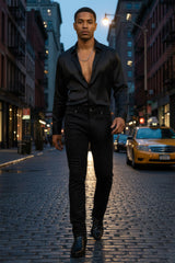 Barabas Wholesale Men's Rhinestone Ripped Denim Stretch Jeans 5JES03 Black Black