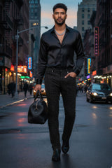 Barabas Wholesale Men's Rhinestone Ripped Denim Stretch Jeans 5JES03 Black Silver