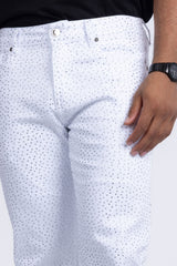 Barabas Wholesale Men's Rhinestone Ripped Denim Stretch Jeans 5JES03 White Silver