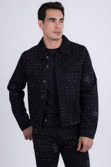 Barabas Wholesale Men's Rhinestone Denim Casual Ripped Luxury Jacket 5JVS01 Black