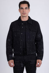 Barabas Wholesale Men's Rhinestone Denim Casual Ripped Luxury Jacket 5JVS01 Black