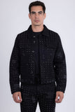 Barabas Wholesale Men's Rhinestone Denim Casual Ripped Luxury Jacket 5JVS01 Black
