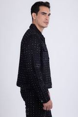 Barabas Wholesale Men's Rhinestone Denim Casual Ripped Luxury Jacket 5JVS01 Black