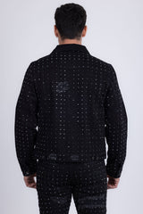 Barabas Men's Rhinestone Denim Casual Ripped Luxury Jacket 5JVS01 Black