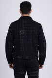 Barabas Men's Rhinestone Denim Casual Ripped Luxury Jacket 5JVS01 Black