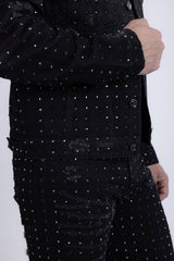 Barabas Men's Rhinestone Denim Casual Ripped Luxury Jacket 5JVS01 Black