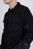 Barabas Wholesale Men's Rhinestone Denim Casual Ripped Luxury Jacket 5JVS01 Black