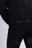 Barabas Wholesale Men's Rhinestone Denim Casual Ripped Luxury Jacket 5JVS01 Black