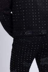 Barabas Men's Rhinestone Denim Casual Ripped Luxury Jacket 5JVS01 Black