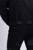 Barabas Men's Rhinestone Denim Casual Ripped Luxury Jacket 5JVS01 Black