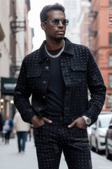 Barabas Wholesale Men's Rhinestone Denim Casual Ripped Luxury Jacket 5JVS01 Black