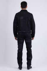 Barabas Men's Rhinestone Denim Casual Ripped Luxury Jacket 5JVS01 Black
