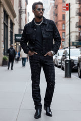 Barabas Wholesale Men's Rhinestone Denim Casual Ripped Luxury Jacket 5JVS01 Black