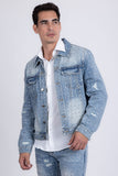 Barabas Wholesale Men's Rhinestone Denim Casual Ripped Luxury Jacket 5JVS01 Light Blue
