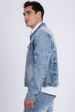 Barabas Wholesale Men's Rhinestone Denim Casual Ripped Luxury Jacket 5JVS01 Light Blue