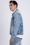 Barabas Men's Rhinestone Denim Casual Ripped Luxury Jacket 5JVS01 Light Blue