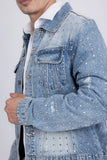 Barabas Wholesale Men's Rhinestone Denim Casual Ripped Luxury Jacket 5JVS01 Light Blue