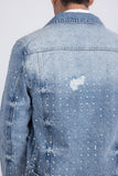 Barabas Wholesale Men's Rhinestone Denim Casual Ripped Luxury Jacket 5JVS01 Light Blue