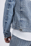Barabas Wholesale Men's Rhinestone Denim Casual Ripped Luxury Jacket 5JVS01 Light Blue