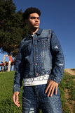 Barabas Men's Rhinestone Denim Casual Ripped Luxury Jacket 5JVS01 Dark Blue