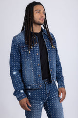 Barabas Wholesale Men's Rhinestone Denim Casual Ripped Luxury Jacket 5JVS01 Dark Blue