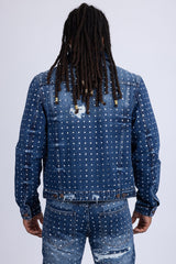 Barabas Wholesale Men's Rhinestone Denim Casual Ripped Luxury Jacket 5JVS01 Dark Blue